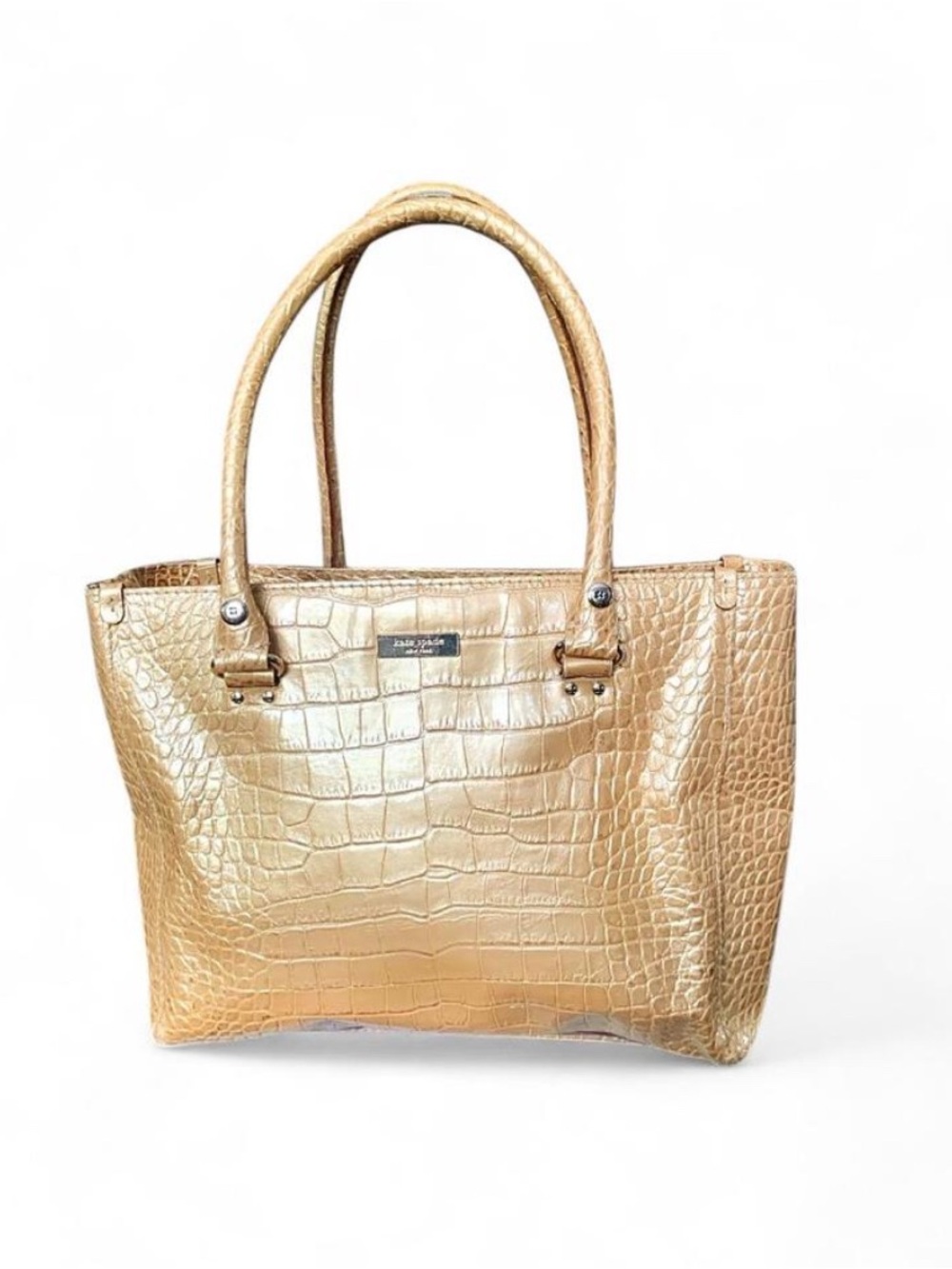 Kate Spade Gold Metallic Crocodile Embossed Leather Tote Bag - GUC